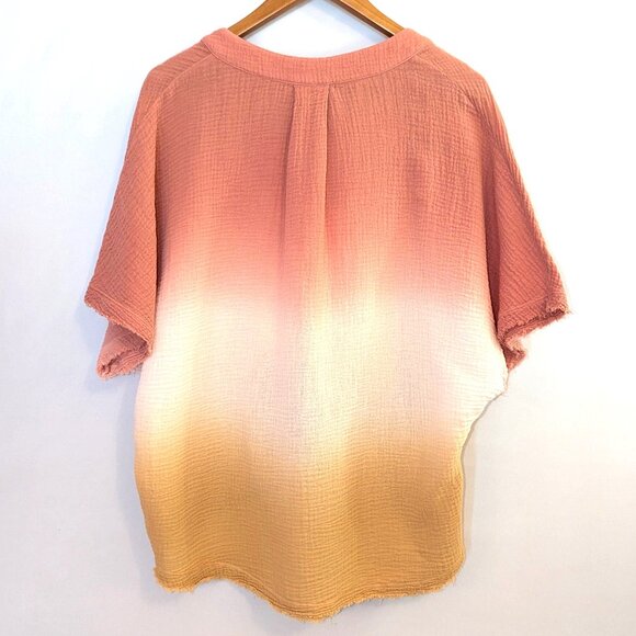 Young Fabulous & Broke | Gauze Cotton Ombre Top in Melon & Mustard Yellow | S/M - Picture 5 of 10
